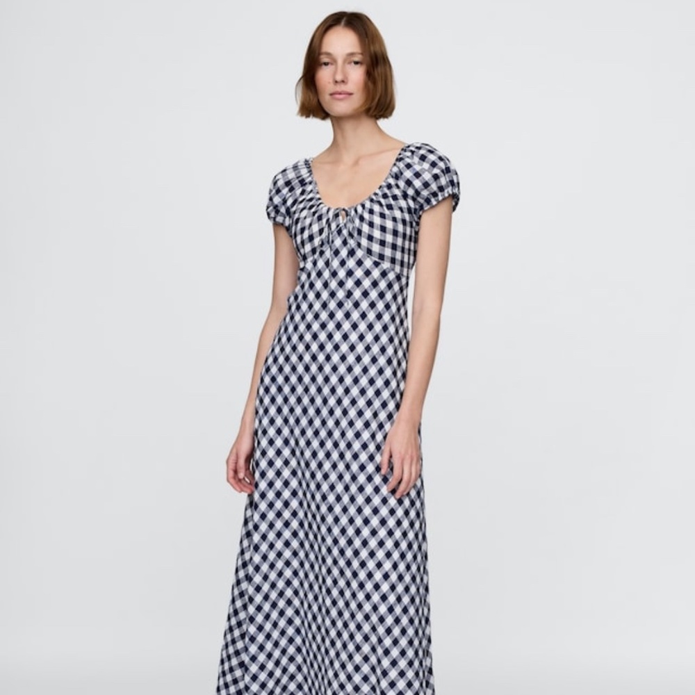 NWT Gap × DÔEN 100% Linen Gingham Midi Dress